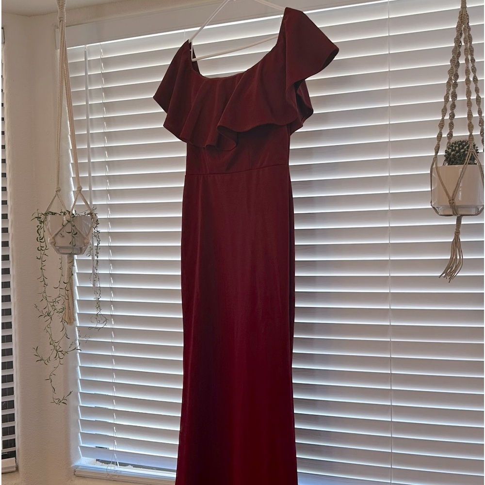 Maroon Off shoulder bridesmaid or prom dress